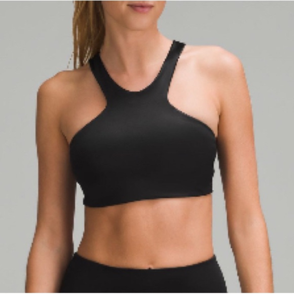 Lululemon Shine Racerback Train Black Sports Bra with Halter Neckline